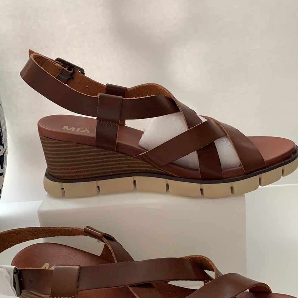 Mia girl Crisscross strap Wedge Sandals Brown 7.5,8,8.5,9.5 - Picture 3 of 12